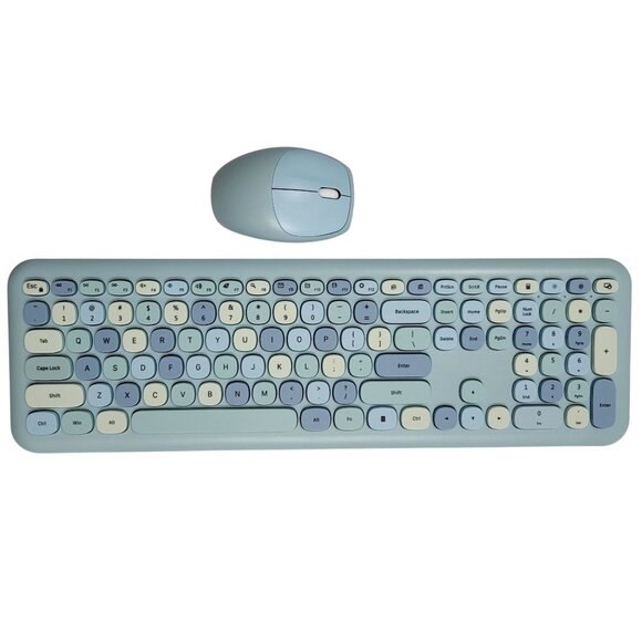 Wireless Keyboard & Mouse Combo Set Retro Round Keycaps Ergonomic Design Pastel - Picture 1 of 10